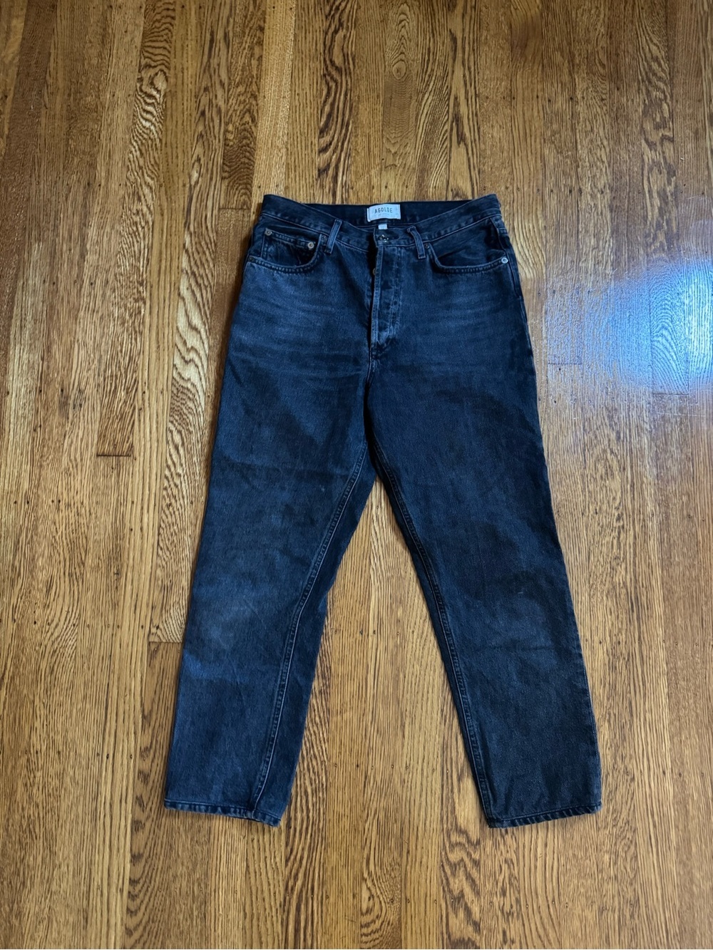 AGOLDE Fen black faded jeans size 27 high rise tapered minimalist denim y2k